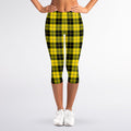 Yellow Black And Blue Tartan Print Women's Capri Leggings