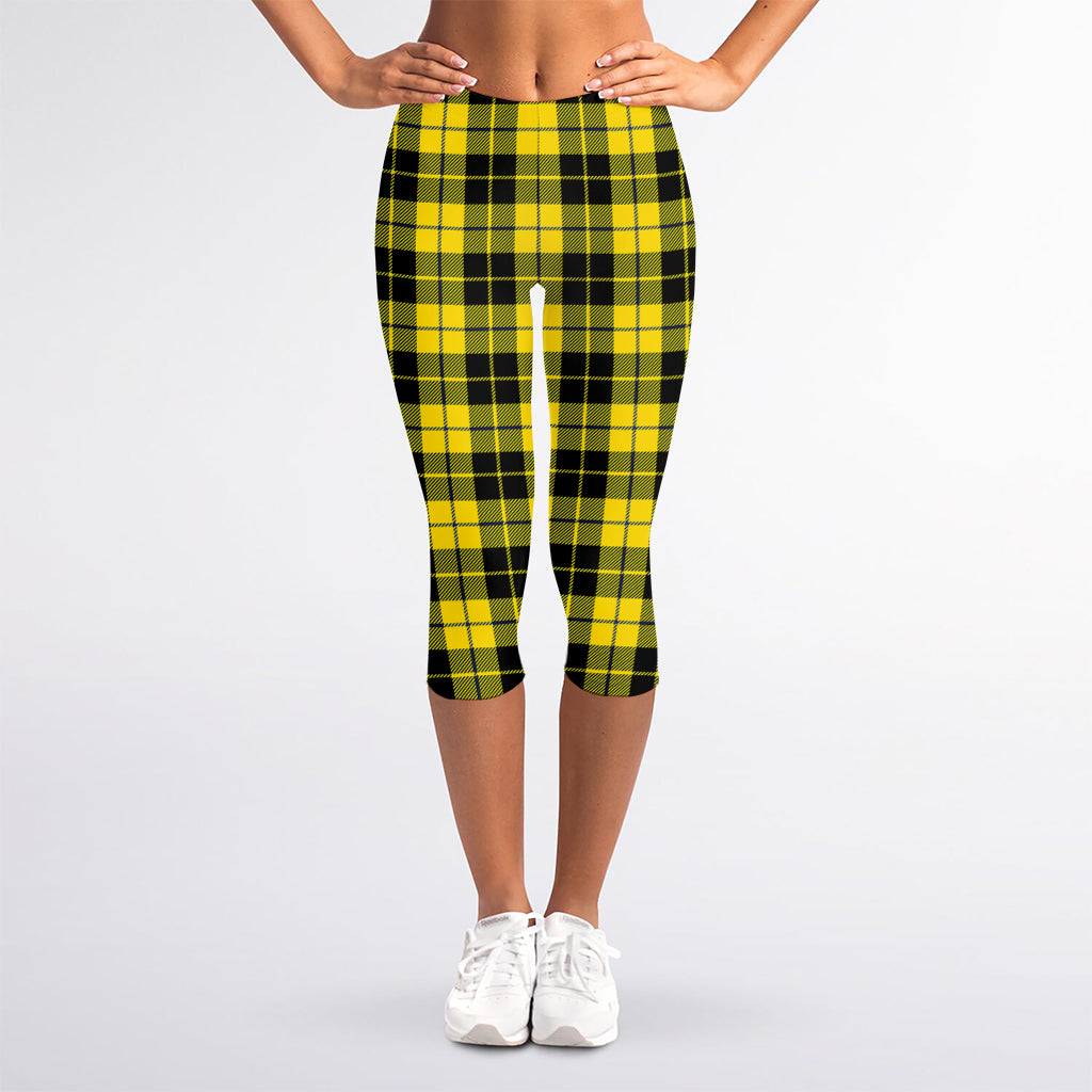 Yellow Black And Blue Tartan Print Women's Capri Leggings