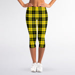Yellow Black And Blue Tartan Print Women's Capri Leggings