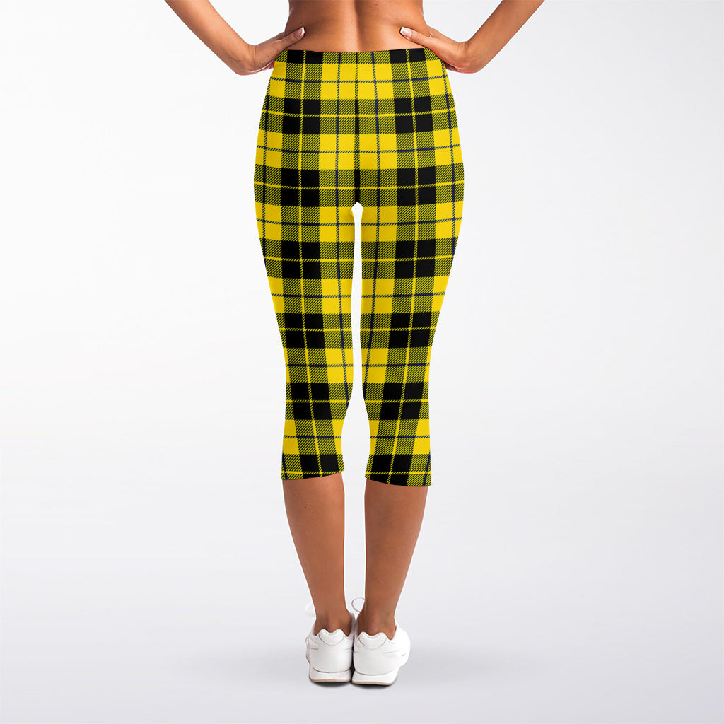 Yellow Black And Blue Tartan Print Women's Capri Leggings