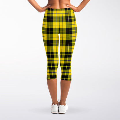 Yellow Black And Blue Tartan Print Women's Capri Leggings