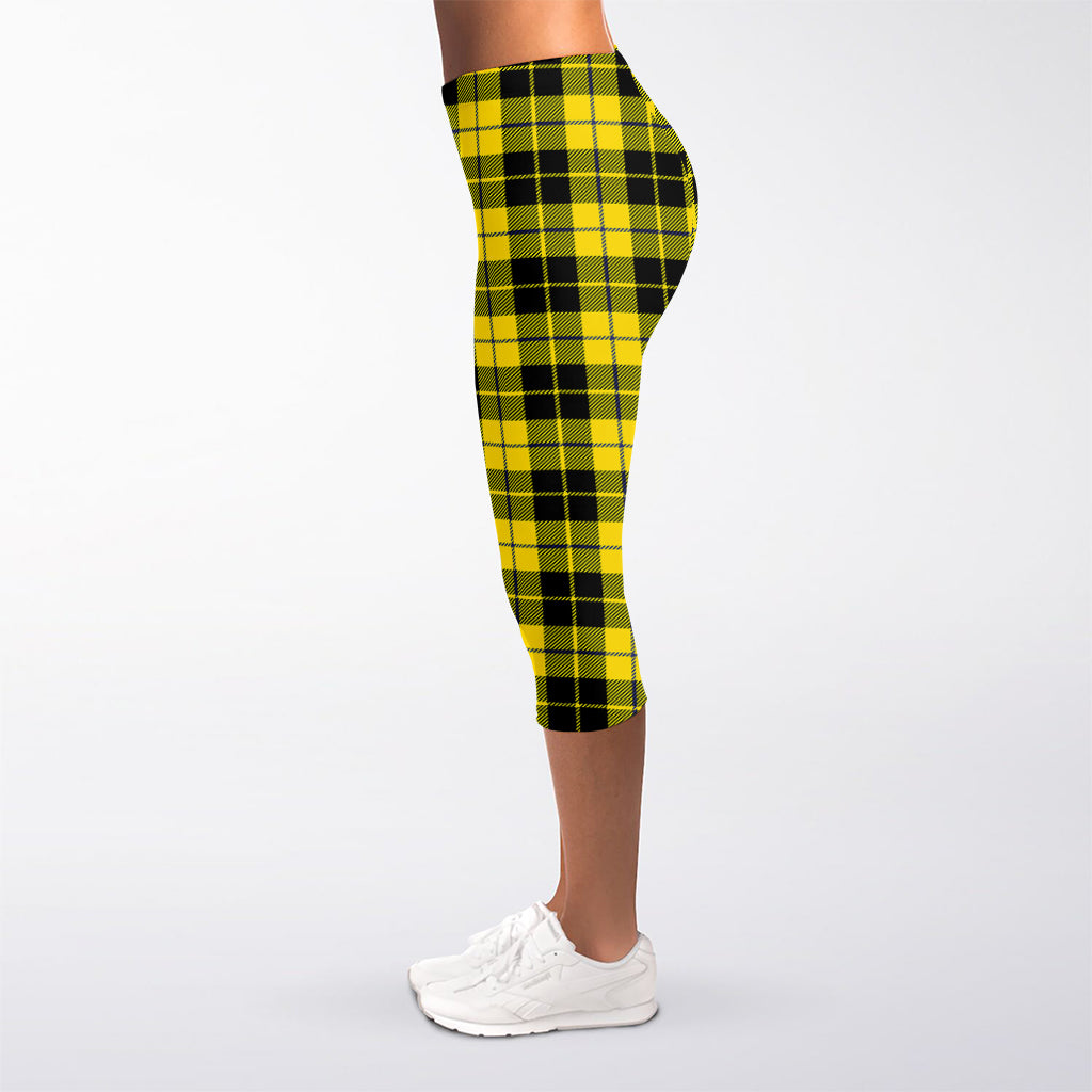 Yellow Black And Blue Tartan Print Women's Capri Leggings