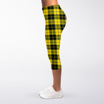 Yellow Black And Blue Tartan Print Women's Capri Leggings