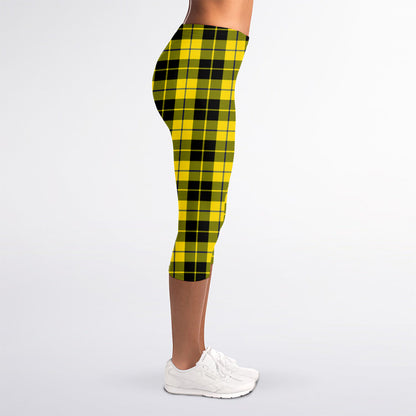 Yellow Black And Blue Tartan Print Women's Capri Leggings