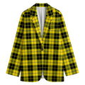 Yellow Black And Blue Tartan Print Women's Cotton Blazer
