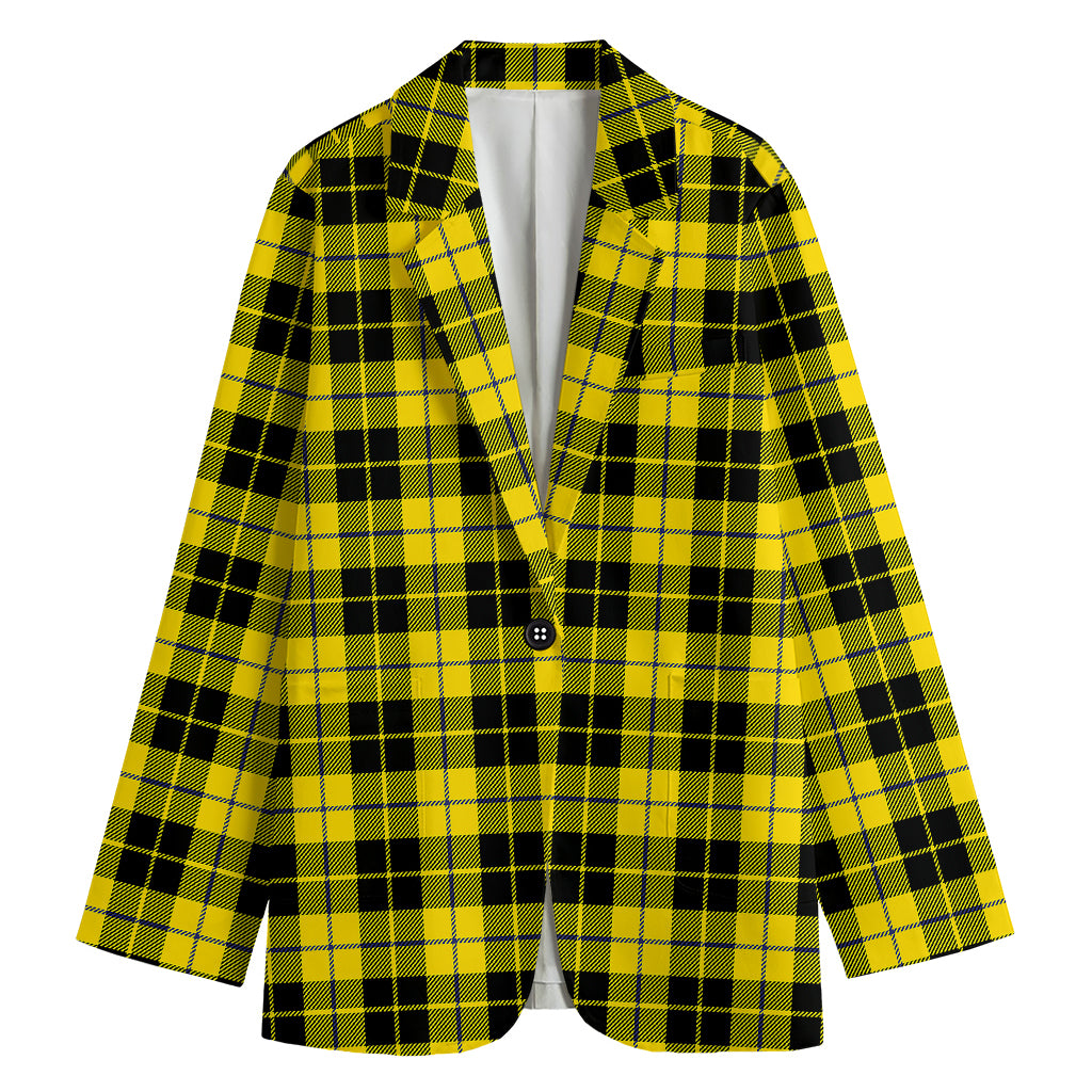 Yellow Black And Blue Tartan Print Women's Cotton Blazer