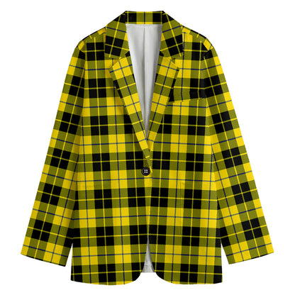 Yellow Black And Blue Tartan Print Women's Cotton Blazer