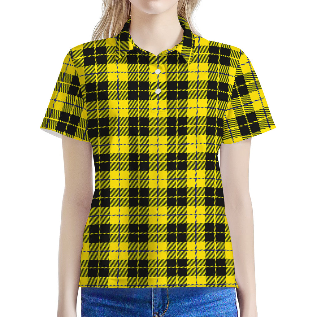 Yellow Black And Blue Tartan Print Women's Polo Shirt