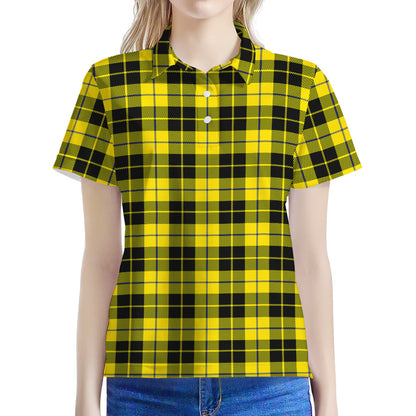 Yellow Black And Blue Tartan Print Women's Polo Shirt