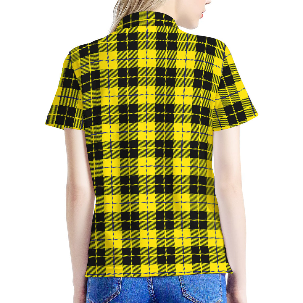 Yellow Black And Blue Tartan Print Women's Polo Shirt