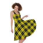 Yellow Black And Blue Tartan Print Women's Sleeveless Dress