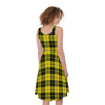 Yellow Black And Blue Tartan Print Women's Sleeveless Dress