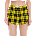 Yellow Black And Blue Tartan Print Women's Split Running Shorts