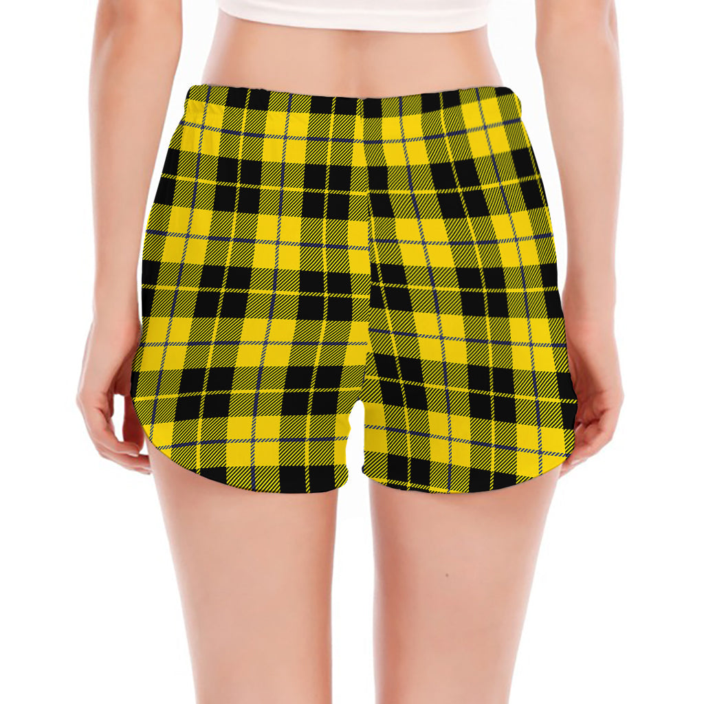 Yellow Black And Blue Tartan Print Women's Split Running Shorts
