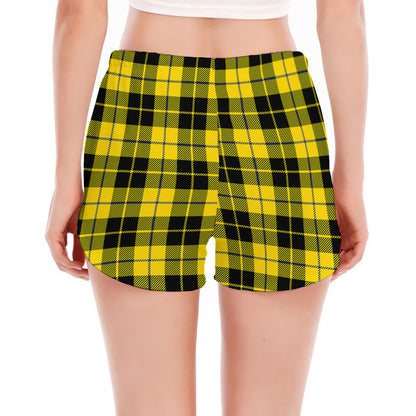 Yellow Black And Blue Tartan Print Women's Split Running Shorts