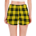 Yellow Black And Blue Tartan Print Women's Split Running Shorts