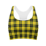 Yellow Black And Blue Tartan Print Women's Sports Bra