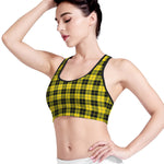 Yellow Black And Blue Tartan Print Women's Sports Bra
