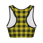 Yellow Black And Blue Tartan Print Women's Sports Bra