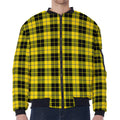 Yellow Black And Blue Tartan Print Zip Sleeve Bomber Jacket