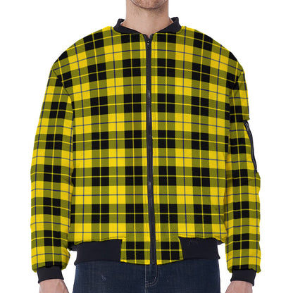 Yellow Black And Blue Tartan Print Zip Sleeve Bomber Jacket