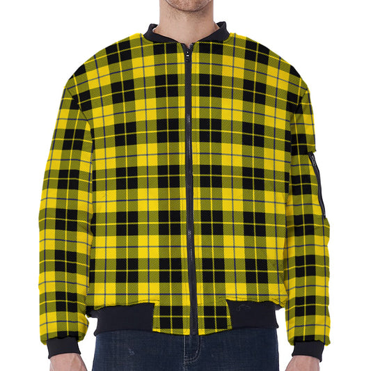 Yellow Black And Blue Tartan Print Zip Sleeve Bomber Jacket