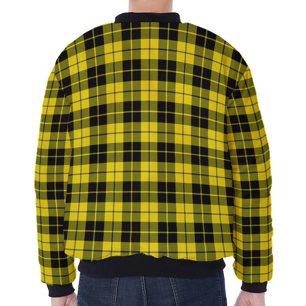 Yellow Black And Blue Tartan Print Zip Sleeve Bomber Jacket