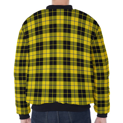 Yellow Black And Blue Tartan Print Zip Sleeve Bomber Jacket