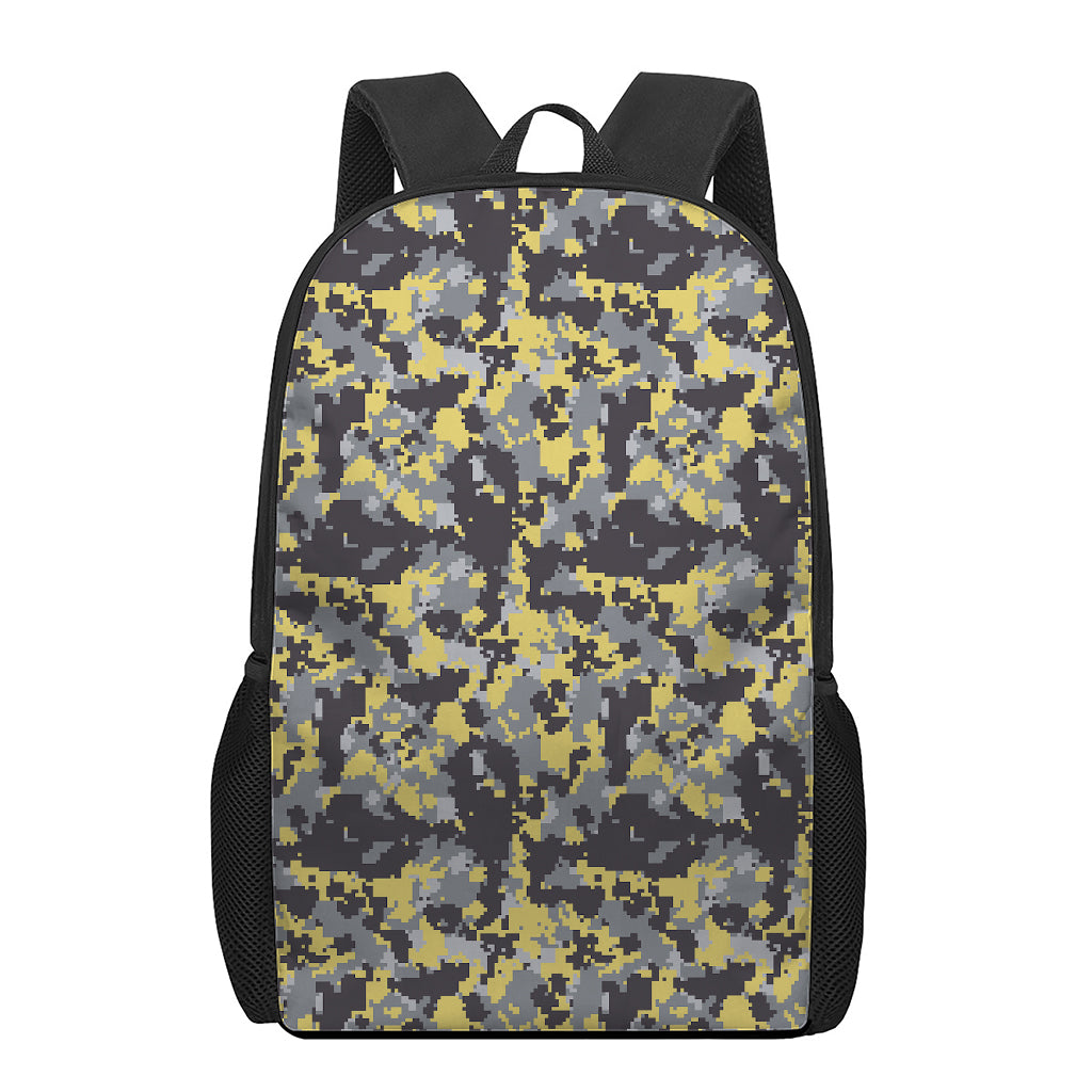 Yellow Black And Grey Digital Camo Print 17 Inch Backpack