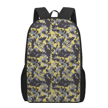 Yellow Black And Grey Digital Camo Print 17 Inch Backpack
