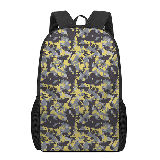 Yellow Black And Grey Digital Camo Print 17 Inch Backpack