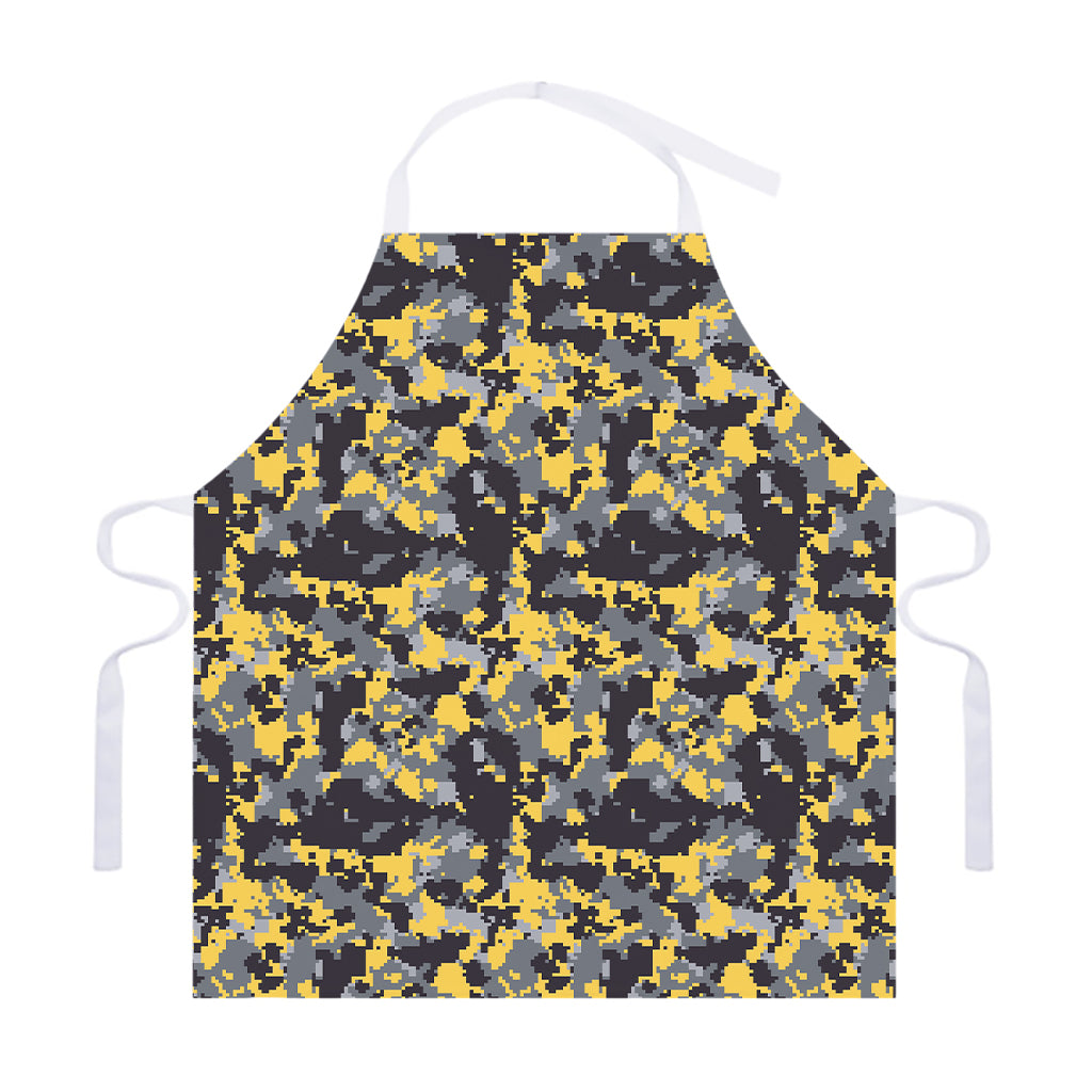 Yellow Black And Grey Digital Camo Print Adjustable Apron