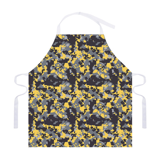 Yellow Black And Grey Digital Camo Print Adjustable Apron