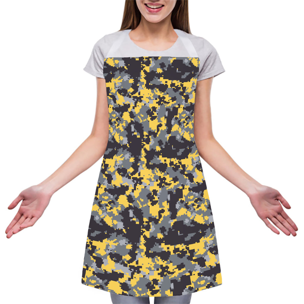 Yellow Black And Grey Digital Camo Print Adjustable Apron