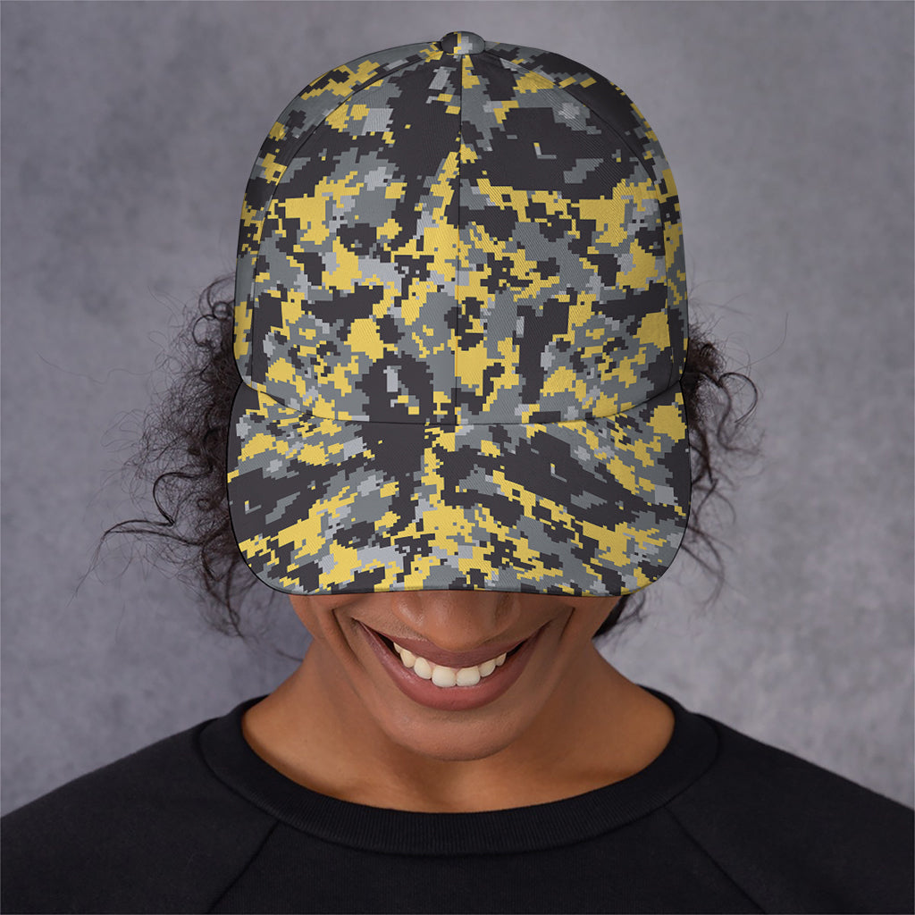 Yellow Black And Grey Digital Camo Print Baseball Cap
