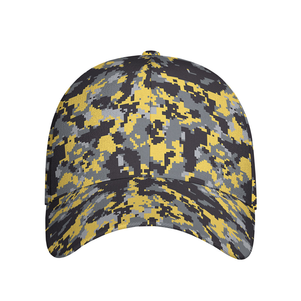 Yellow Black And Grey Digital Camo Print Baseball Cap