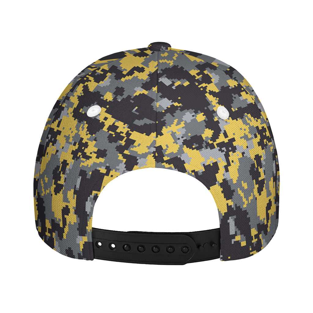 Yellow Black And Grey Digital Camo Print Baseball Cap