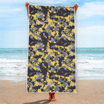 Yellow Black And Grey Digital Camo Print Beach Towel