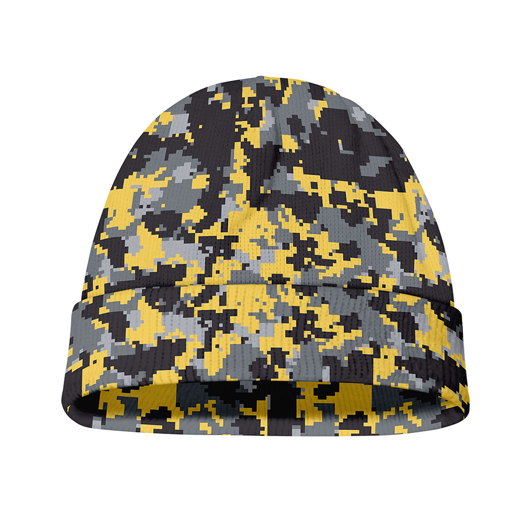 Yellow Black And Grey Digital Camo Print Beanie