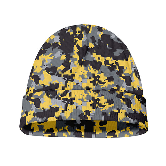 Yellow Black And Grey Digital Camo Print Beanie