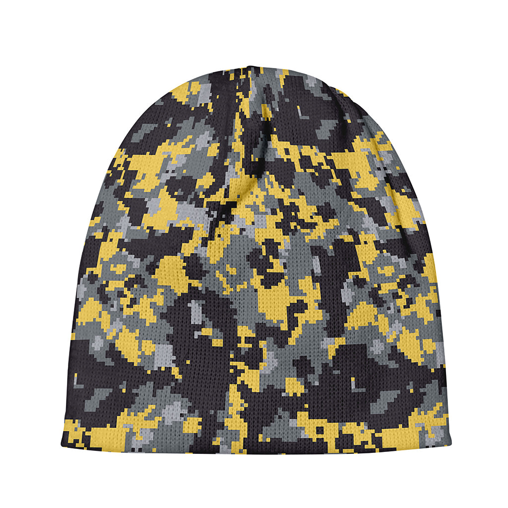 Yellow Black And Grey Digital Camo Print Beanie