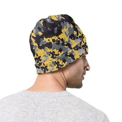 Yellow Black And Grey Digital Camo Print Beanie