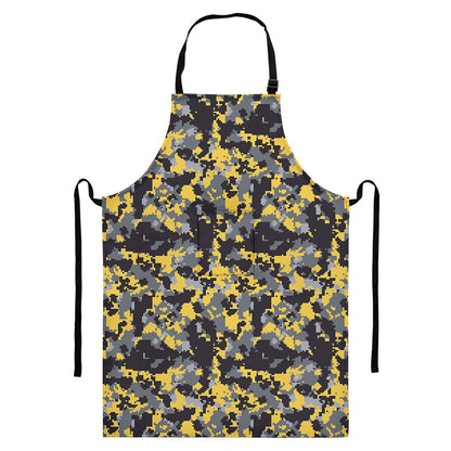 Yellow Black And Grey Digital Camo Print Bib Apron With Pocket