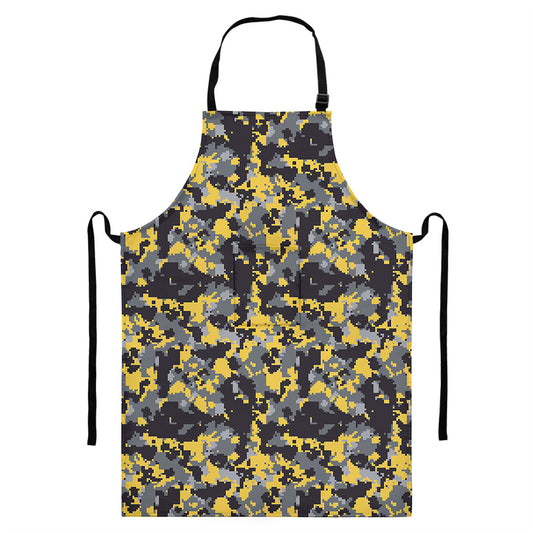Yellow Black And Grey Digital Camo Print Bib Apron With Pocket