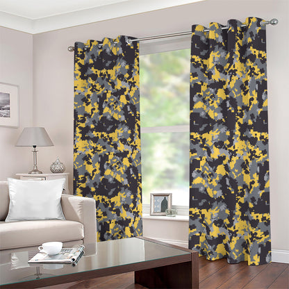 Yellow Black And Grey Digital Camo Print Blackout Grommet Curtains