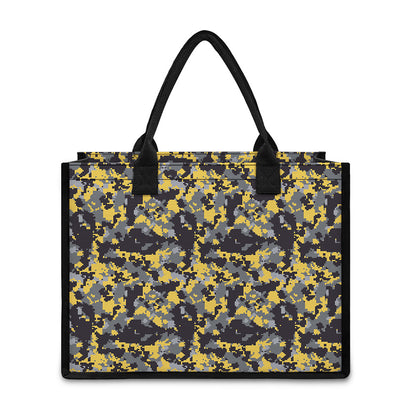 Yellow Black And Grey Digital Camo Print Canvas Tote Bag