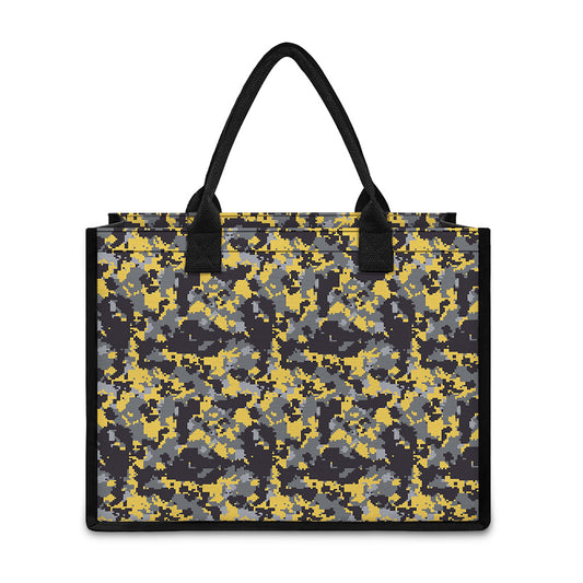 Yellow Black And Grey Digital Camo Print Canvas Tote Bag