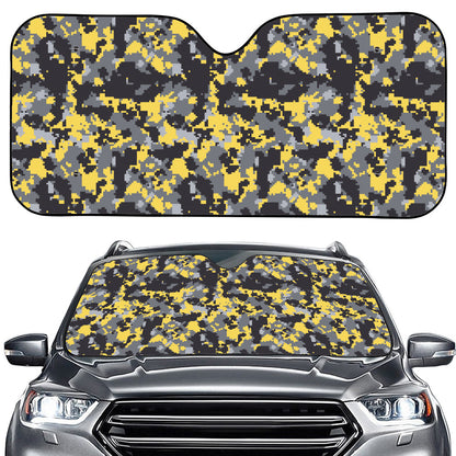 Yellow Black And Grey Digital Camo Print Car Windshield Sun Shade