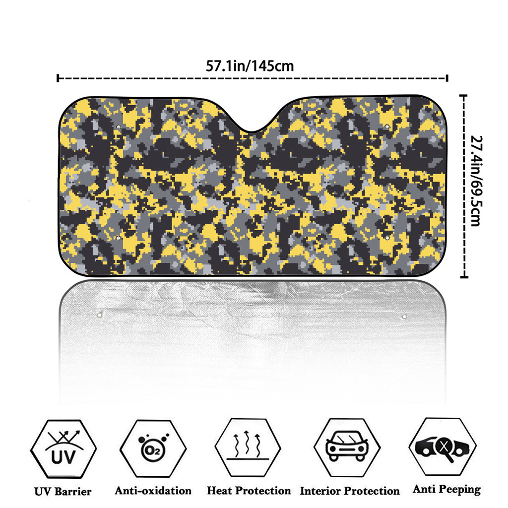 Yellow Black And Grey Digital Camo Print Car Windshield Sun Shade