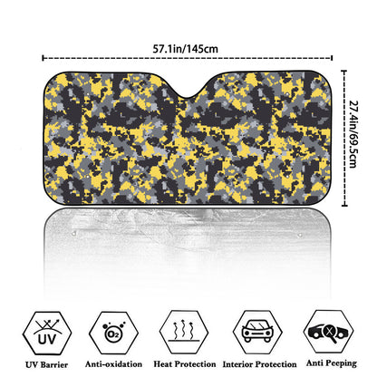 Yellow Black And Grey Digital Camo Print Car Windshield Sun Shade